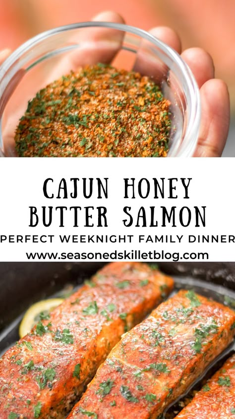 Cajun Butter Salmon, Salmon Seasoning Recipe, Cajun Honey Butter Salmon, Honey Butter Salmon, Salmon Dinner Recipes, Salmon Bites Recipe, Spicy Seafood Recipes, Cajun Salmon, Baked Salmon Recipe