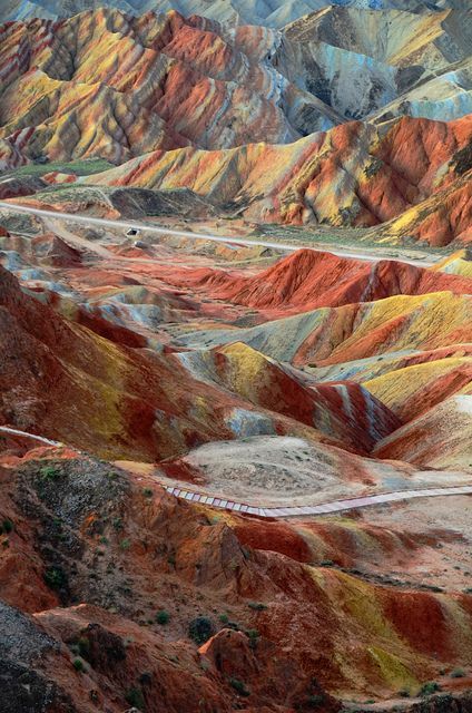 Zhangye Danxia, Gansu, China  ~beautiful~ Zhangye Danxia Landform, Danxia Landform, Zhangye Danxia, Magic Places, Landform, Colorful Mountains, Desert Painting, Rock Formations, Places Around The World