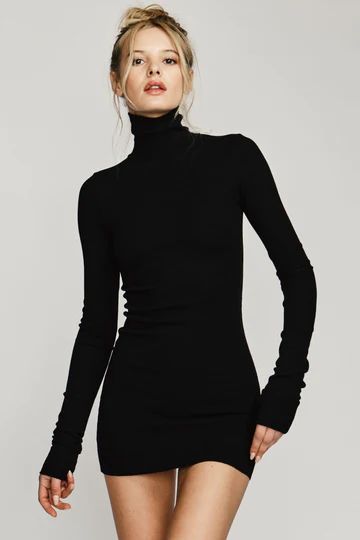 Turtle Neck Dress Outfit, Turtleneck Mini Dress, Long Sleeve Turtleneck Dress, Turtleneck Dress, Black Satin Dress, Mini Dress Black, Black Turtleneck, Long Sleeve Turtleneck, Day To Night