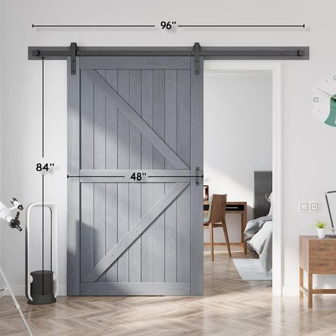 Amazon.com: EaseLife 48in x 84in Sliding Barn Door with 8FT Barn Door Hardware Kit & Handle Included,DIY Assemblely,Easy Install,Apply to Interior Rooms & Storage Closet,Grey : Tools & Home Improvement Grey Barn Door, Coastal Country House, Coastal Country, Storage Closet, Doors Sliding, Barn Doors Sliding, Sliding Barn Door, Barn Door Hardware, Storage Room