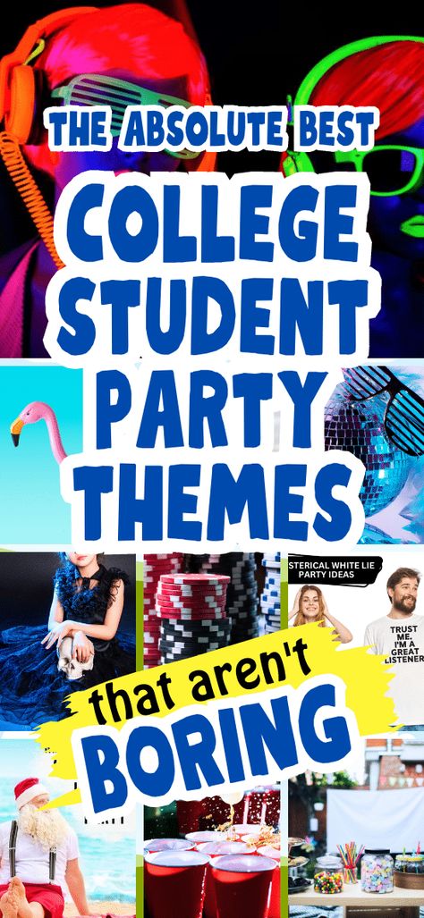 Need college party themes ideas or want to throw epic summer parties for friends at college or backyard party at home? List of fun party ideas for creative parties / unique parties that you don't see at every frat party or sorority party (plus some great trending party ideas you don't want to miss!). Use them for college mixer themes party ideas too! #collegeparty #partythemes #collegemixer #partyideas #trendingparty #trendingidea College Bday Party Theme, College Party Ideas Drinking, Fraternity Theme Party Ideas, Party Ideas For College Students, Frat Party Ideas Themes, College Fest Event Ideas, Themes For Parties College, Fun College Party Themes, Theme Party Ideas For College Students