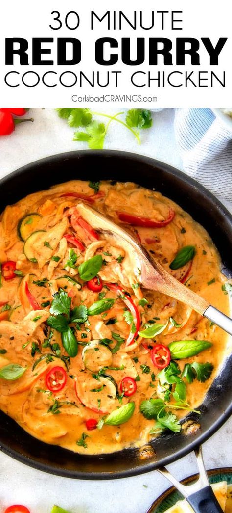 Thai Red Curry Chicken and Vegetables - Carlsbad Cravings Thai Red Curry Chicken Recipe, Thai Red Curry Chicken, Thai Red Curry Recipe, Red Curry Recipe, Thai Curry Recipes, Red Curry Chicken, Carlsbad Cravings, Curry Dishes, Curry Chicken Recipes