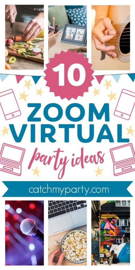 Virtual parties have become the new normal, as everyone seems to be adapting to the times and throwing a party on Zoom. Check out our 10 tips on how to throw a fun Zoom virtual party! See more party ideas and share yours at CatchMyParty.com #catchmyparty #partyideas #virtual #virtualparty #zoombirthday #zoomparty #zoomvirtualparty #zoom Virtual Hangout Ideas, Zoom Party Ideas, Zoom Activities For Adults, Powerpoint Party, Zoom Activities, Classroom Party Ideas, Chapter Ideas, High School Graduation Party Ideas, Teaching Games