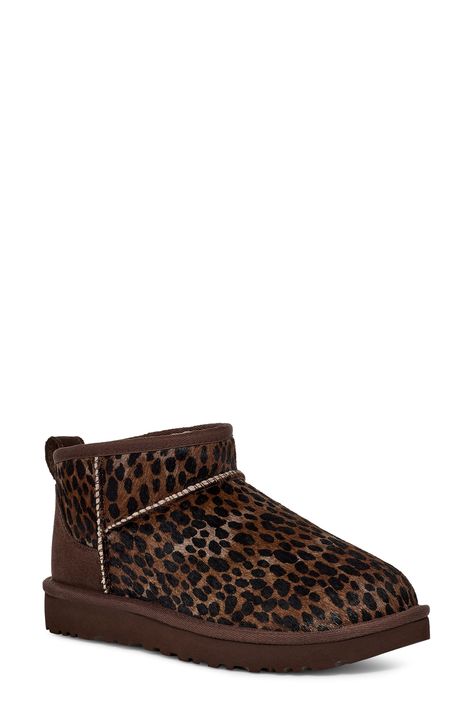 UGG® Classic Ultra Mini Caspian Genuine Calf Hair Bootie available at #Nordstrom Uggs Mini, Ugg Ultra Mini, Ugg Boot, Classic Ugg Boots, Ugg Classic Ultra Mini, Fall Wardrobe Essentials, Uggs Outfit, Walker Shoes, Ugg Classic