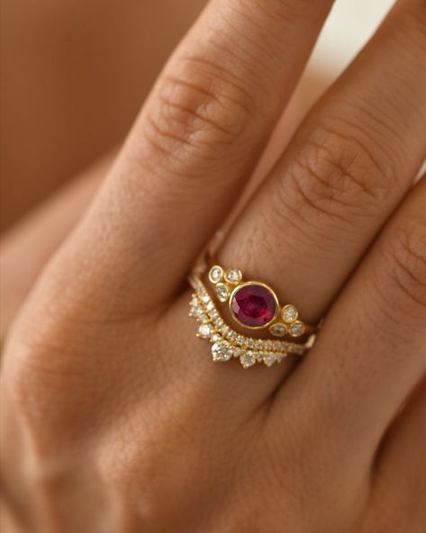 14k Gold Ruby Ring, Moonstone Engagement Ring Set, Gemstone Stacking Ring, Ruby Ring Gold, Moonstone Engagement, Pink Tourmaline Ring, Zierlicher Ring, Moonstone Engagement Ring, Opal Engagement