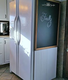 Redo It Yourself Inspirations : A Refrigerator Cover Up Refrigerator Side Cover, How To Cover Refrigerator, Lamp On Refrigerator, Side Of Refrigerator Decor, How To Hide The Side Of A Refrigerator, Cover Side Of Refrigerator, Covering Refrigerator Diy, Side Of Refrigerator Ideas Diy, Refrigerator Side Panel Ideas