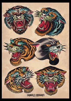 tiger panter traditional tattoo                                                                                                                                                                                 More Old School Tiger Tattoo, Traditional Tiger Tattoo, Tiger Head Tattoo, Tato Tradisional, Tattoo Tiger, Traditional Style Tattoo, Panther Tattoo, Tiger Tattoo Design, Old School Tattoos