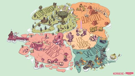 ArtStation - Art of OlliOlli World 2/12 - Welcome to Radlandia! (Game map and introduction's illustrations), Germán Reina Carmona Map Art Illustration, Magical Love, Game Map, World Map Design, Map Games, Imaginary Maps, Fantasy World Map, Rpg Map, Low Poly Art