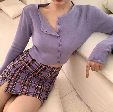 6ae07dcb33ec3b7c814df797cbda0f87desc50379785ri Mode Purple, Diy Vetement, Aesthetic Dress, Cardigan Crop Top, Cardigan Crop, Crop Top Tees, Cute Crop Tops, Sweaters Online, Pastel Purple