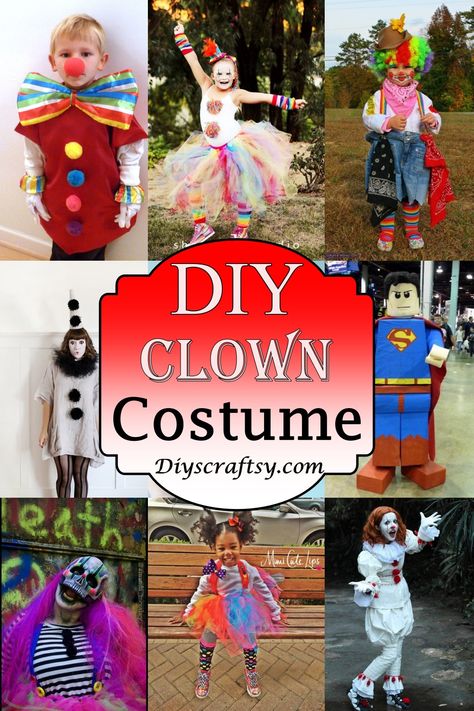 DIY Clown Costume 1 Make Your Own Clown Costume, Clown Shirt Diy, Women Clown Costume Diy, Easy Circus Costume Diy, Diy Clown Costume For Men, Easy Diy Clown Costume For Women, Clown Suit Pattern Free, Circus Costumes Diy, Diy Creepy Clown Costume