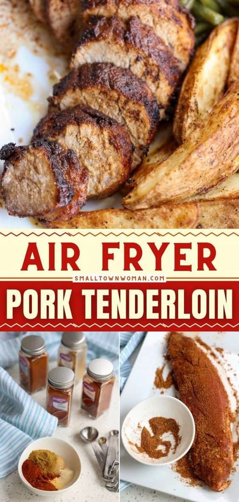 A quick and easy meal made right in your air fryer! This Air Fryer Pork Tenderloin recipe is juicy and tender, great for weeknight dinners with the family! Plus, you can find most of the ingredients in your pantry. Save this pin! Easy Air Fryer Pork Tenderloin Recipes, Boneless Pork Loin Air Fryer Recipe, Pork Loin Air Fryer Time, Pork Loin In Air Fryer Recipe, Airfry Pork Tenderloin, Air Fried Pork Tenderloin, Airfryer Pork Tenderloin, Air Fryer Pork Loin Recipes, Air Fryer Tenderloin