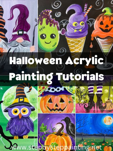 Halloween Paintings Canvas Painting Ideas For Kids, Paintings Halloween, Easy Diy Painting, Diy Canvas Painting Ideas, Easy Digital Art, Chat Ideas, Art Diary Ideas, Abstract Cats, Beginners Canvas Painting