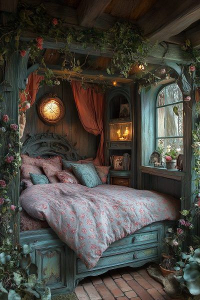 Unusual Furniture Bedroom, Fantasy Theme Bedroom, Forest Themed Library, Fantasy Decor Home, Fantasy Inspired Room, Adult Fairy Bedroom, Fantasy Inspired Bedroom, Victorian Themed Bedroom, Fantasy Bedroom Design