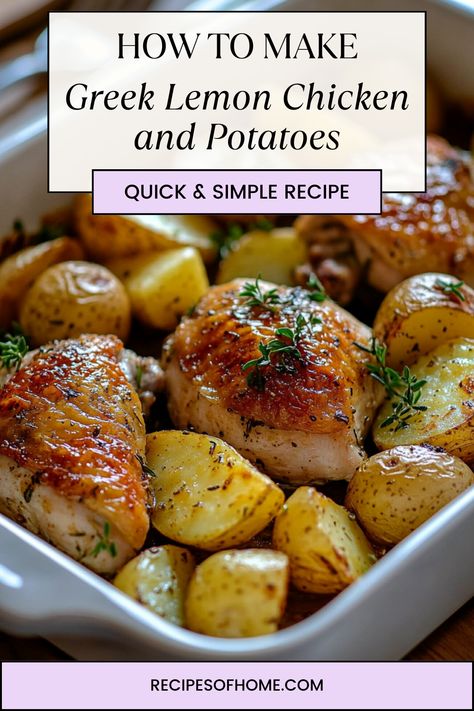 Greek Weeknight Dinner, Chicken Oregano Recipes, Greek Chicken One Pan Dinner, Greek Lemon Chicken With Potatoes, Chicken And Potato Oven Recipes, Greek Chicken With Potatoes, Greek Roasted Chicken And Potatoes, Chicken Thigh Potato Recipe, One Pan Mediterranean Chicken