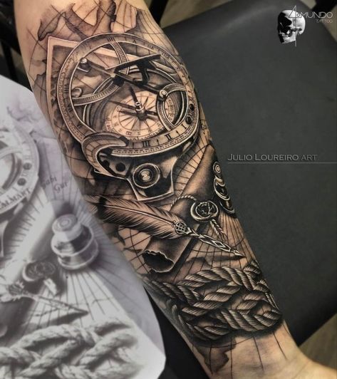 Sea Sleeve Tattoo, Tattoos On Forearm, Nautical Tattoo Sleeve, Outer Forearm Tattoo, Tattoo Inspiration Men, Forearm Sleeve Tattoos, Cool Forearm Tattoos, Nautical Tattoo, Half Sleeve Tattoos For Guys