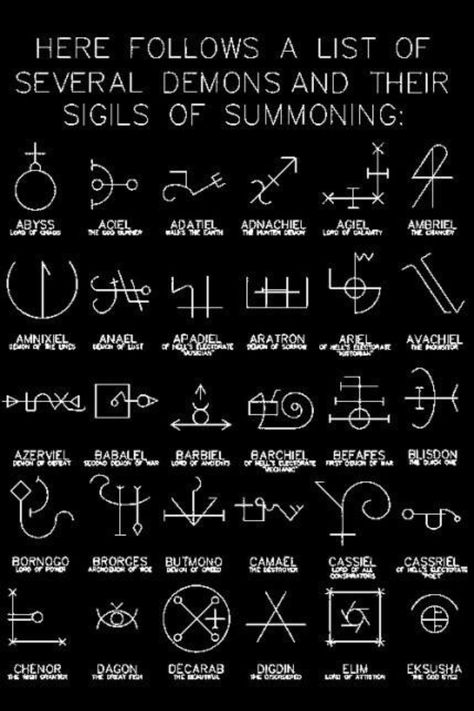 Some demon summoning symbols for all your ritualistic needs. Witchcraft Sigils, Demon Symbols, 천사와 악마, Sigil Magic, Magic Symbols, Symbols And Meanings, Odaiba, Spell Book, Book Of Shadows