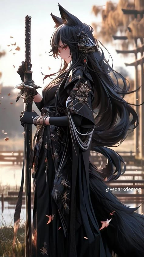 Guerriero Samurai, Demi Human, Anime Show, Fox Girl, 다크 판타지, Samurai Art, Anime Warrior, Warrior Girl, Arte Fantasy