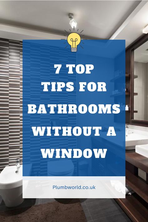 How To Brighten Bathroom With No Window, Add Window To Bathroom, Windowless Bathroom Ideas Modern, Shower Room No Window, No Windows Bathroom Ideas, Small Bathroom Ideas Windowless, No Window In Bathroom, Master Bath Without Windows, Bathroom Design Without Windows