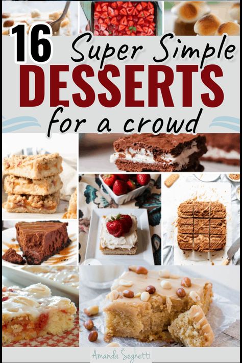 Need easy dessert ideas for a work potluck, holiday party or church bring a dish? Try these 16 easy potluck desserts for a crowd. From sheet pan to no bake desserts, these large group sweet treats are real crowd-pleasers Easy Dessert For Small Group, Easy Big Batch Desserts, Easy Sweets For A Crowd, Dessert Ideas For Large Groups, Dessert Crowd Pleaser, Cheap Party Desserts, Simple Dessert For A Crowd, Dessert To Feed A Large Crowd, Dessert For 40 People