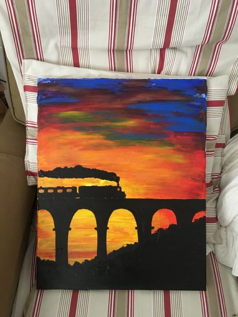 Easy Bridge Painting, Canvas Square Painting, Painting Asthetics Canvas Easy, Aesthetic Painting Ideas Easy Acrylic, Paintings For Competition, Landscape Art Easy, Penting Art, Road Painting, Canvas Art Painting Abstract