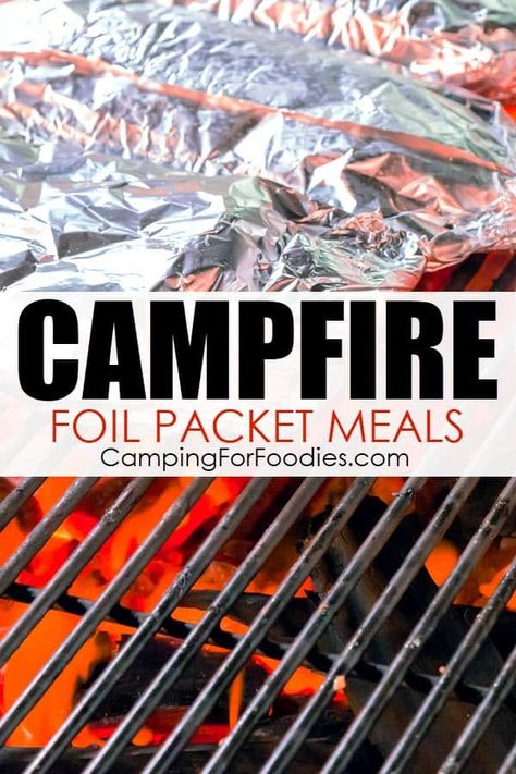 These campfire foil recipes are easy, delicious and practically clean up themselves! Try hobo stew in foil, campfire s'mores dip, foil packet fish recipes and more! Foil Meals For Camping, Foil Packet Fish, Grill Fish In Foil, Foil Packet Desserts, Campfire Meals Foil, Hobo Dinner Recipes, Fish In Foil Packets, Hiking Recipes, Campfire Cooking Equipment