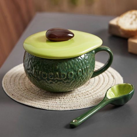 Avocado Ceramic, Office Couple, Avocado Coffee, Avocado Cups, Green Breakfast, Couple Home, Avocado Soup, Yogurt Breakfast, Avocado Breakfast