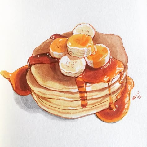 Pancake Drawing, Pancakes Syrup, Watercolor Food Illustration, Food Art Painting, 귀여운 음식 그림, Foodie Art, Food Sketch, Food Artwork, Watercolor Food