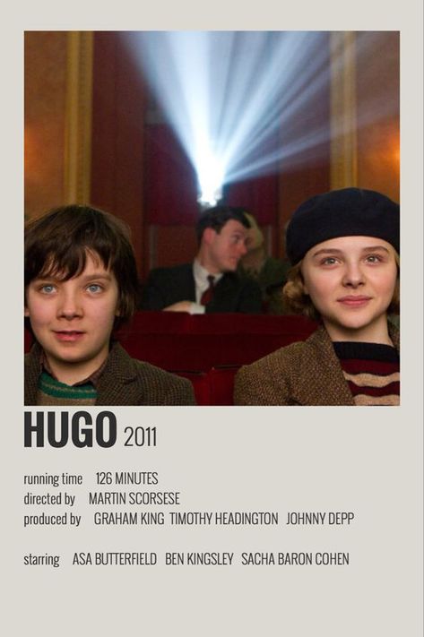 Film List Movies To Watch, Hugo Movie Poster, Movie Recommendations Netflix Film, Hugo Poster, Hugo Movie, Hugo 2011, Movie Outfit Ideas, Movies Recommendations, Memes Movie