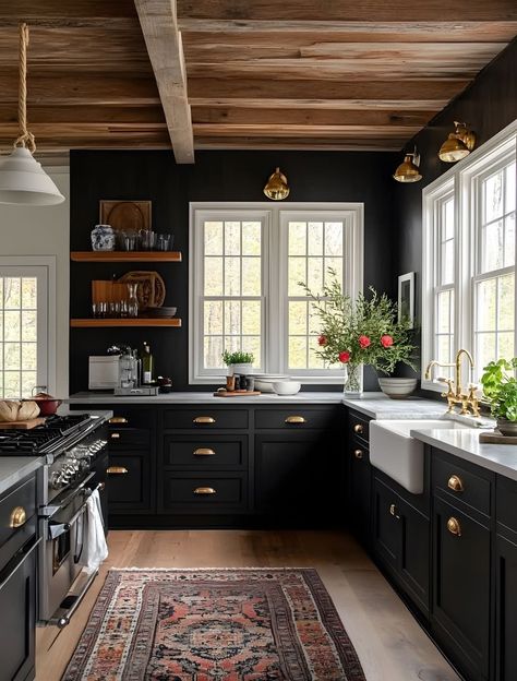 Modern Boho Kitchen Ideas, Funky Tiles, Kitchen Colour Combination Ideas, Rustic Boho Kitchen, Modern Boho Kitchen, Picture Dark, Black Kitchen Design, Kitchen Colour Combination, Boho Kitchen Ideas