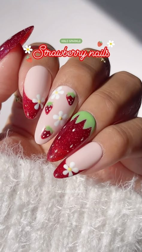 Inbox • Chats Jelly Strawberry Nails, Nail Inspo Strawberry, Strawberry Nail Art Design, Strawberry Design Nails, Strawberry Inspired Nails, Strawberry Jelly Nails, Acrylic Nails Strawberry, Strawberry Nail Ideas, Gel Nails Strawberry