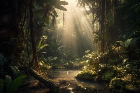 Jungle Landscape Photography, Tropical Rainforest Aesthetic, Magical Rainforest, Cinematic Forest, Enchanted Rainforest, Unreal Nature, Rainforest Painting, Enchanted Jungle, Behance Photography