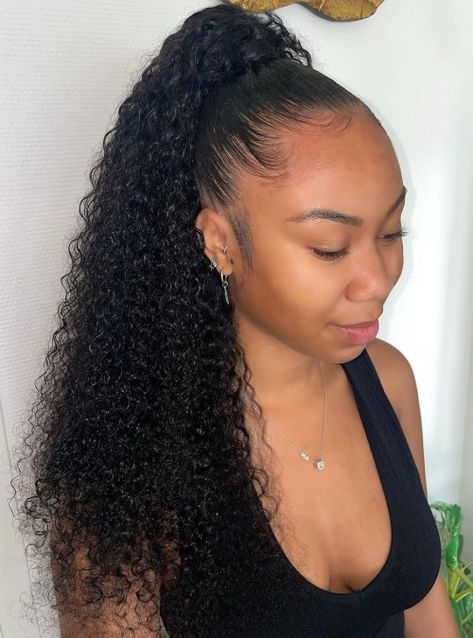 Curly Ponytail Weave Hairstyle Ponytail Weave Hairstyles, Curly Haircut Ideas, Curly Ponytail Weave, High Curly Ponytail, Extension Hairstyles, Ponytail Weave, Weave Bob Hairstyles, Blonde Weave, Slick Ponytail