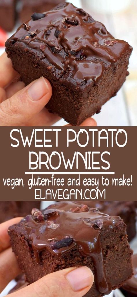 Vegan Sweet Potato Brownies, Ella Vegan, Deserturi Raw Vegan, Potato Brownies, Sweet Potato Brownies, Dessert Aux Fruits, Gluten Free Brownies, Vegan Sweet Potato, Chocolate Spread