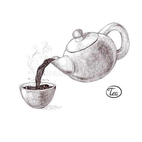 Yea Pot Drawing, Tea Sketch Illustration, Teapot Pouring Tea Drawing, Tea Pot And Cup Drawing, Tea Pouring Drawing, Tea Pot Art Drawing, Tea Pot Pouring Into Tea Cup, Teapot Art Drawing, Pouring Tea Tattoo