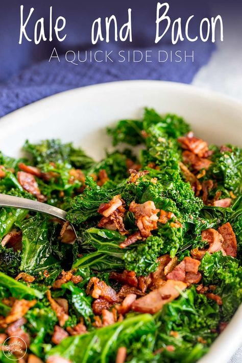 Recipe For Kale Greens, Kale Recipes Sauteed, Cooked Kale Recipes, Kale Side Dish, Cut A Tshirt, Easy Kale Recipes, Bacon Side Dishes, Cook Kale, Carrot Ginger Dressing