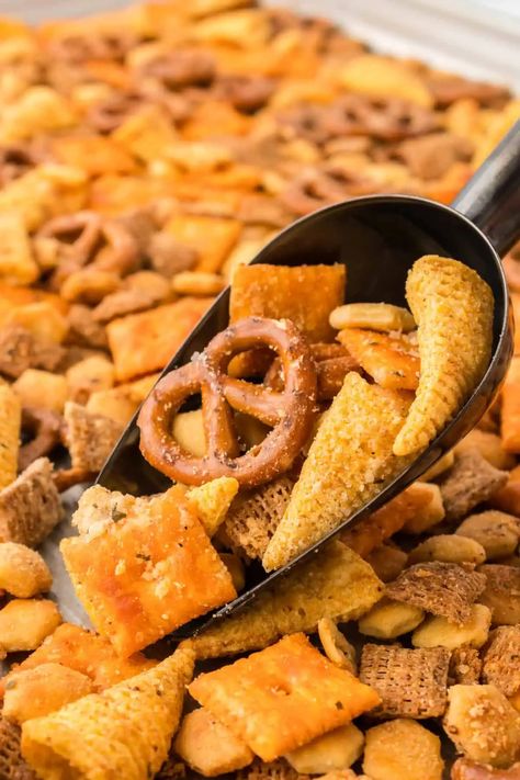 The Best Ranch Chex Mix Recipe (Easy Party Snack!) Candy Corn Trail Mix Recipes, Thanksgiving Trail Mix Recipe, Fall Trail Mix Ideas, Ranch Chex Mix Recipes, Savory Chex, Ranch Chex, Salty Chex Mix, Homemade Chex Mix Recipe, Ranch Chex Mix