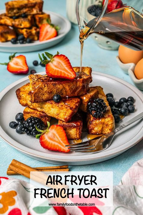 Air Fryer French toast sticks are just a few simple ingredients and quick and easy enough to whip up any morning. Oven French Toast Recipe, Air Fryer French Toast Sticks, Granola And Yogurt, Oven French Toast, Air Fryer French Toast, French Toast Recipe Cinnamon, Sourdough French Toast, Easy French Toast Recipe, French Toast Casserole Overnight