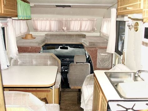 toyota-motorhome-interior-2 Truck Cap Camper, Toyota Motorhome, Mini Motorhome, Toyota Camper, Small Motorhomes, Truck Camper Shells, Compact Pickup Trucks, Motorhome Remodel, Rv Remodel Ideas