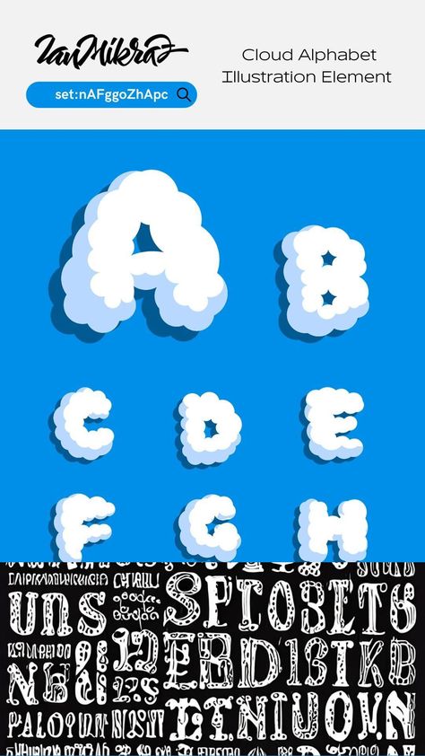 Design Element: Cloud Alphabet Illustration Wedding Fonts, Sans Serif Fonts, Alphabet Illustration, Script Fonts, Serif Fonts, Design Element, Alphabet, Typography, Design