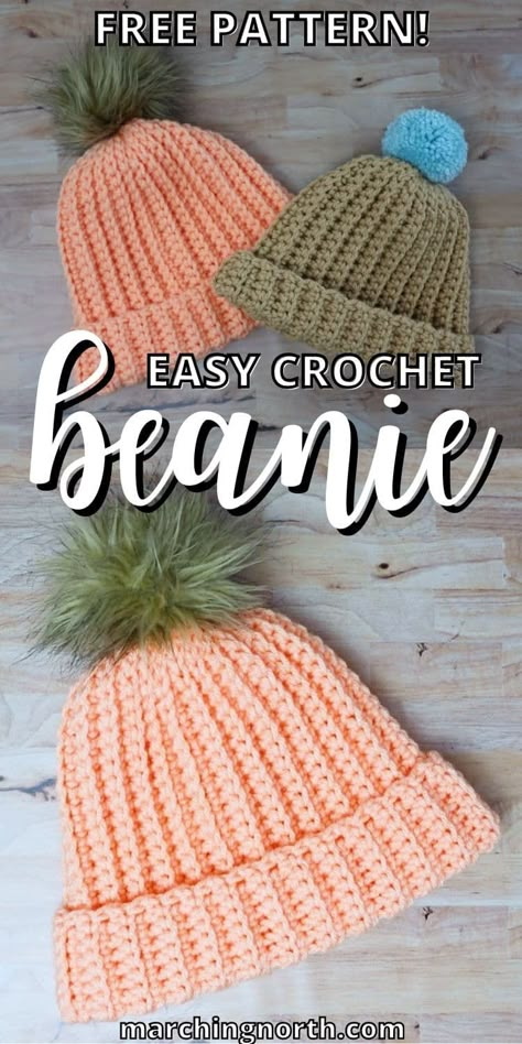 Ribbed Crochet Hat Pattern, Ribbed Crochet Hat, Crochet Beanie Hat Free Pattern, Easy Crochet Beanie, Crochet Toddler Hat, Crochet Hats Free Pattern Ladies, Head Crochet, Crocheted Beanies, Crochet Hat Sizing