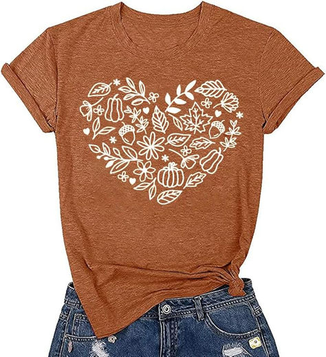 Fall T-Shirt for Women Family Halloween Thanksgiving Tops Cute Autumn Pumpkin Graphic Tees Cricut T Shirts, Thanksgiving Top, Closet Inventory, Nice Outfit Ideas, Boho Butterfly, Pumpkin Graphic, Sweatshirt Print, Thanksgiving Outfit Women, Amazon Items