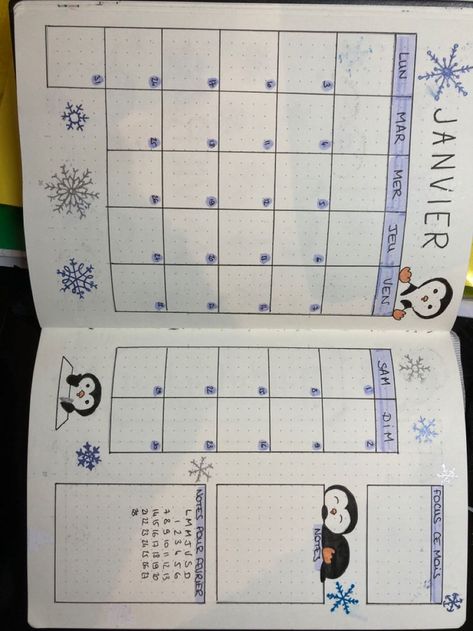 Diy 2024 Calendar, January Calendar Ideas Design, January Calendar Ideas, Journaling January, Winter Calendar, Bullet Journal Calendrier, Bullet Journal Calendar, Journal January, Boulet Journal