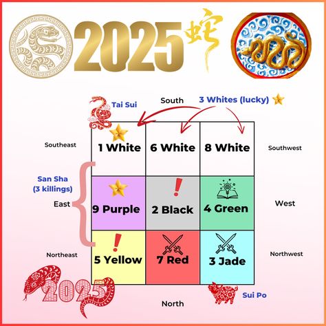 The 2025 year of the snake Flying Star Feng Shui and afflictions Feng Shui Flying Stars 2025, Snake Year 2025, Chinese Face Reading, Feng Shui Chart, 2025 Snake, Feng Shui Rules, Feng Shui Elements, 2025 Year, Face Reading