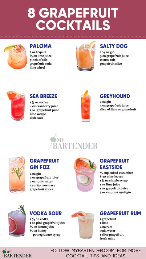 Grapefruit Cocktails Grapefruit Cocktail Non Alcoholic, Light Summer Cocktail Recipes, Fun Cocktail Recipes Vodka, Grapefruit Soda Cocktail, Citrus Cocktail Recipes, Vodka Grapefruit Cocktail, Drinks With Grapefruit Juice, Prosseco Cocktails Recipe, Grapefruit Vodka Drinks