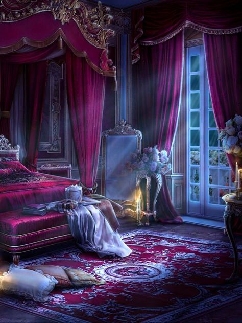 Dark Bedroom Aesthetic, Gothic Decor Bedroom, Castle Rooms, Royal Bedroom, Castle Bedroom, Luxury Mansions Interior, Gothic Bedroom, Fantasy Rooms, Princess Bedroom