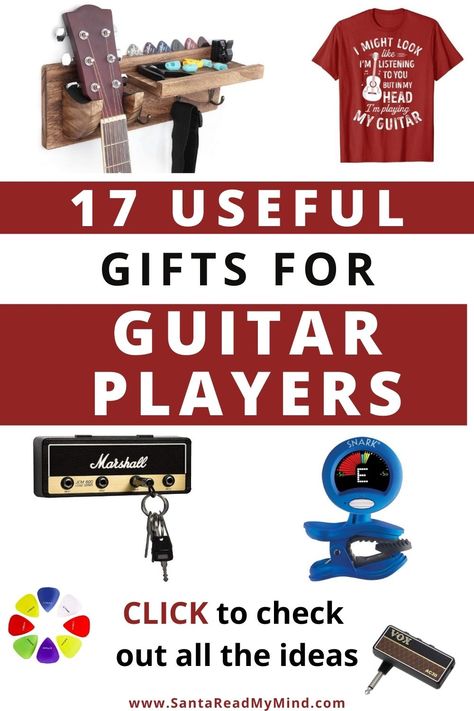 Got a guitar player on your Christmas list? CLICK to check out these 17 useful (and appreciated) gifts for guitar players. The list includes some guitar accessories, some handsome guitar hangers and even a funny shirt. Check them out today... these gifts for guitar lovers and players make great stocking stuffers too. #giftsforguitarplayers #giftsforguitarlovers #christmas #christmasgiftideas #guitar #giftsforboyfriend #giftsforgirlfriends #giftideas Christmas Gift Ideas For Guitar Players, Gifts For Musicians Diy, Guitar Lover Gifts For Him, Gifts For A Guitar Player, Guitar Accessories Gifts, Gifts For Music Lovers Men, Gift Ideas For Guitar Players, Gifts For Guitar Lovers, Diy Guitar Gifts