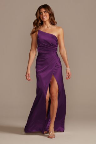 Charmeuse Draped One-Shoulder Bridesmaid Dress GS290018 Bridesmaid Color Dresses, Night Court Wedding, Bridesmaid Color, Envelope Skirt, Dark Purple Dresses, Stretch Satin Dress, One Shoulder Bridesmaid Dresses, Stunning Bridesmaid Dresses, One Shoulder Bridesmaid