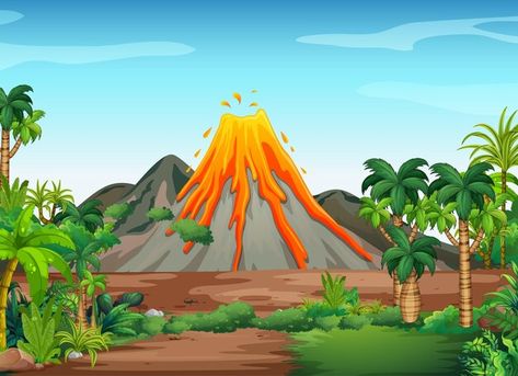 Volcano Wallpaper, Dinosaur Volcano, Felt Boards, Dinosaur Wallpaper, Volcanic Eruption, Scene Background, Tropical Background, Dinosaur Activities, Background Drawing