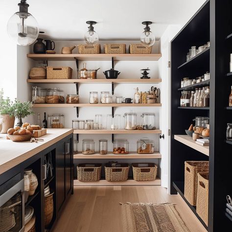 Small Open Shelves Kitchen, Pantry Shelving Ideas, Beautiful Pantry, Pantry Layout, Open Pantry, Pantry Inspiration, Pantry Decor, Pantry Room, Farmhouse Pantry