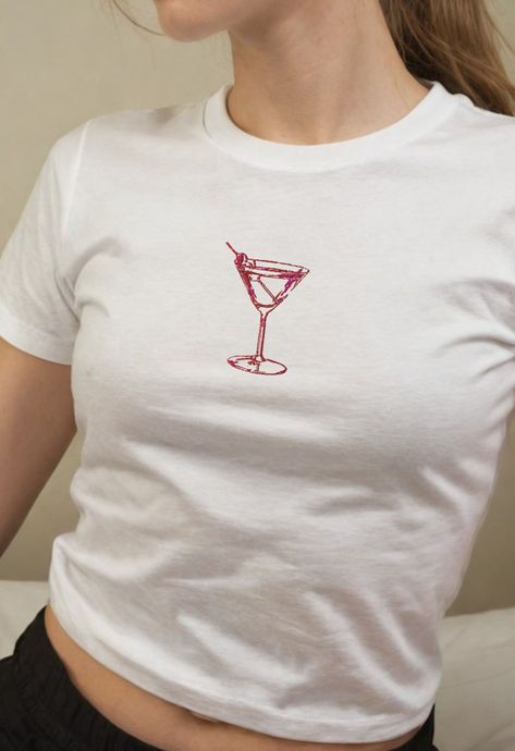 Embroidered martini baby tee, dirty martini y2k baby tee, embroidered gift, gift for her, aesthetic too by TrueRetro on Etsy Tshirt Motive, Baby Tees Aesthetic, Embroidered Martini, Martini Shirt, Indie Kid Style, Y2k Fashion Trends, Etsy Shirts, Vsco Girl Aesthetic, Model Rock